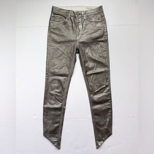 Rag & Bone Skinny Metallic Silver Asymmetric Ankle Jeans Size 26 Rock Club Chic